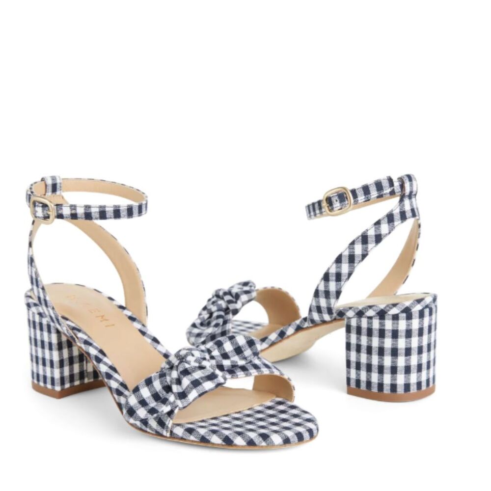 M.Gemi Risata Gingham Heel Sandals Navy Size 8